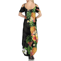 Hawaii Pineapple Tropical Family Matching Summer Maxi Dress and Hawaiian Shirt Colorful Hibiscus Plumeria