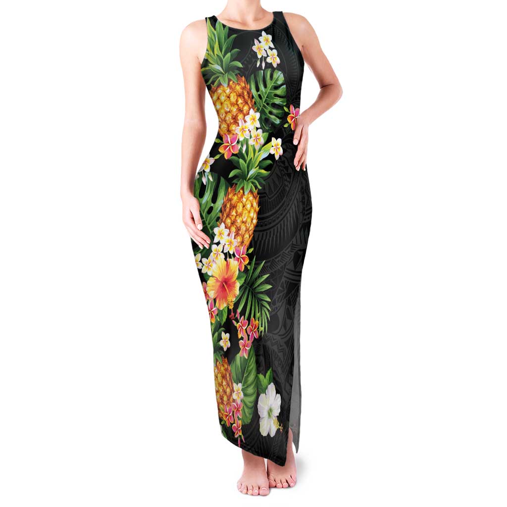 Hawaii Pineapple Tropical Family Matching Tank Maxi Dress and Hawaiian Shirt Colorful Hibiscus Plumeria