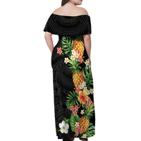 Hawaii Pineapple Tropical Off Shoulder Maxi Dress Colorful Hibiscus Plumeria