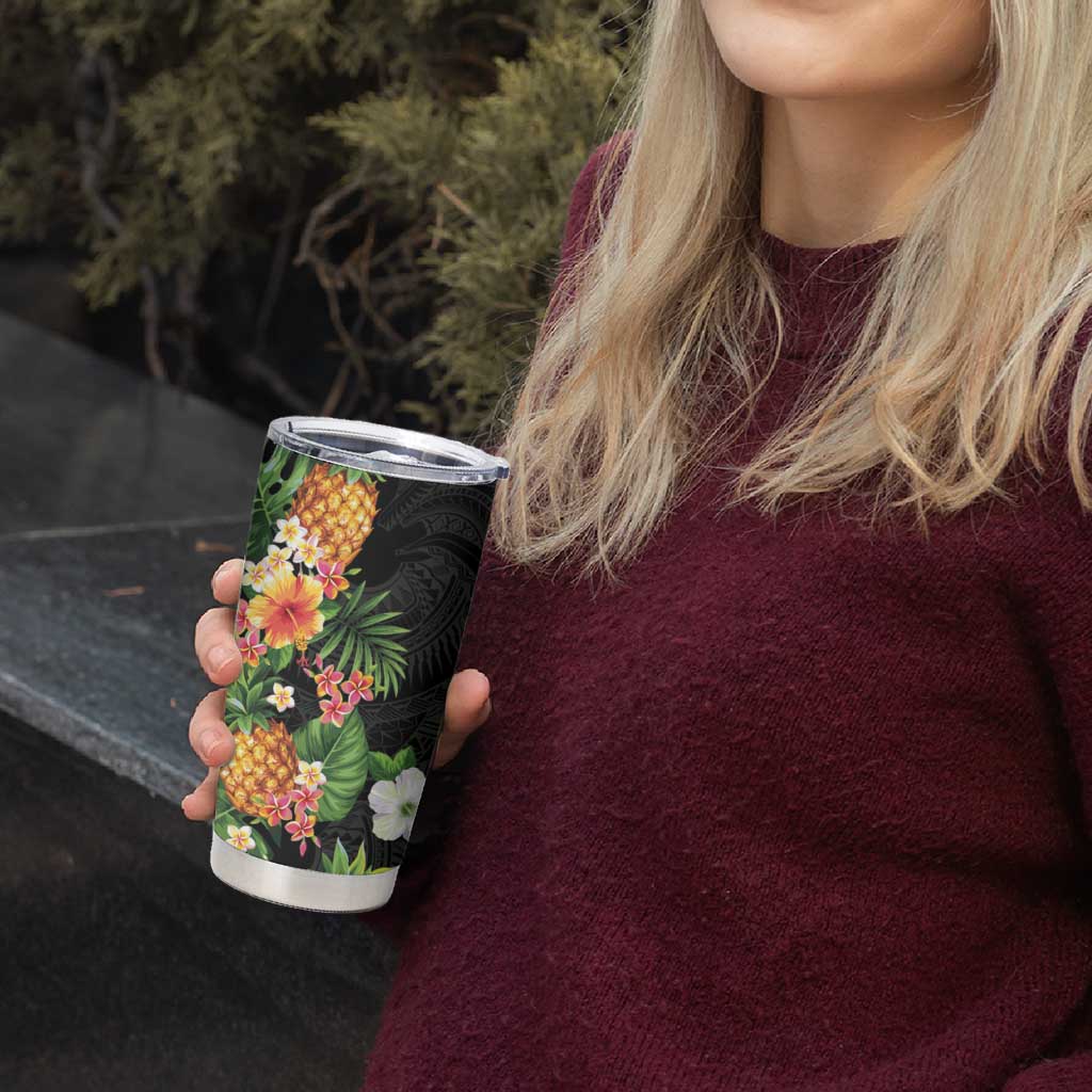 Hawaii Pineapple Tropical Tumbler Cup Colorful Hibiscus Plumeria