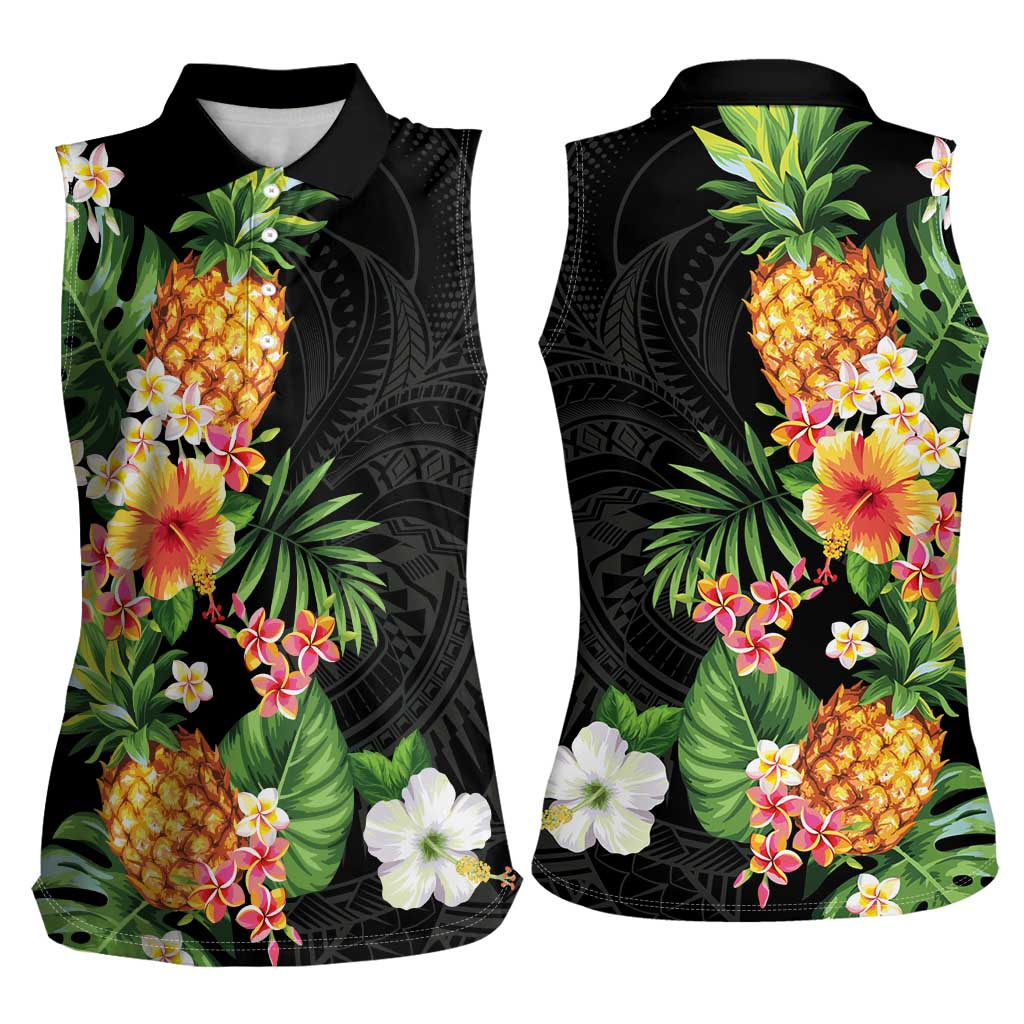 Hawaii Pineapple Tropical Women Sleeveless Polo Shirt Colorful Hibiscus Plumeria