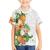 Hawaii Pineapple Tropical Kid Hawaiian Shirt Luminous Hibiscus Plumeria LT01 Kid White - Polynesian Pride