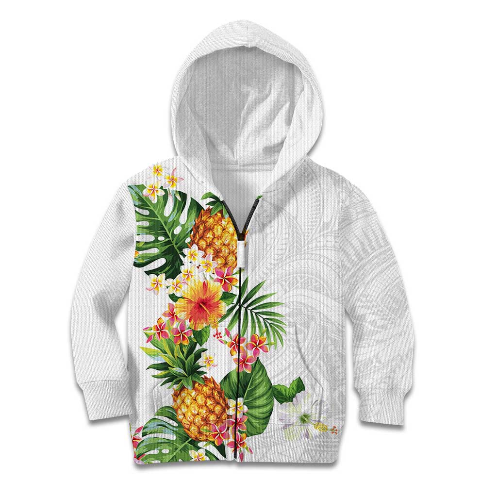 Hawaii Pineapple Tropical Kid Hoodie Luminous Hibiscus Plumeria LT01 Zip Hoodie White - Polynesian Pride