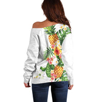 Hawaii Pineapple Tropical Off Shoulder Sweater Luminous Hibiscus Plumeria