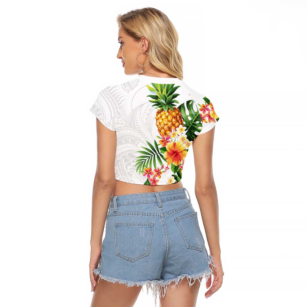 Hawaii Pineapple Tropical Raglan Cropped T Shirt Luminous Hibiscus Plumeria LT01 - Polynesian Pride