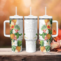Hawaii Pineapple Tropical Tumbler With Handle Luminous Hibiscus Plumeria