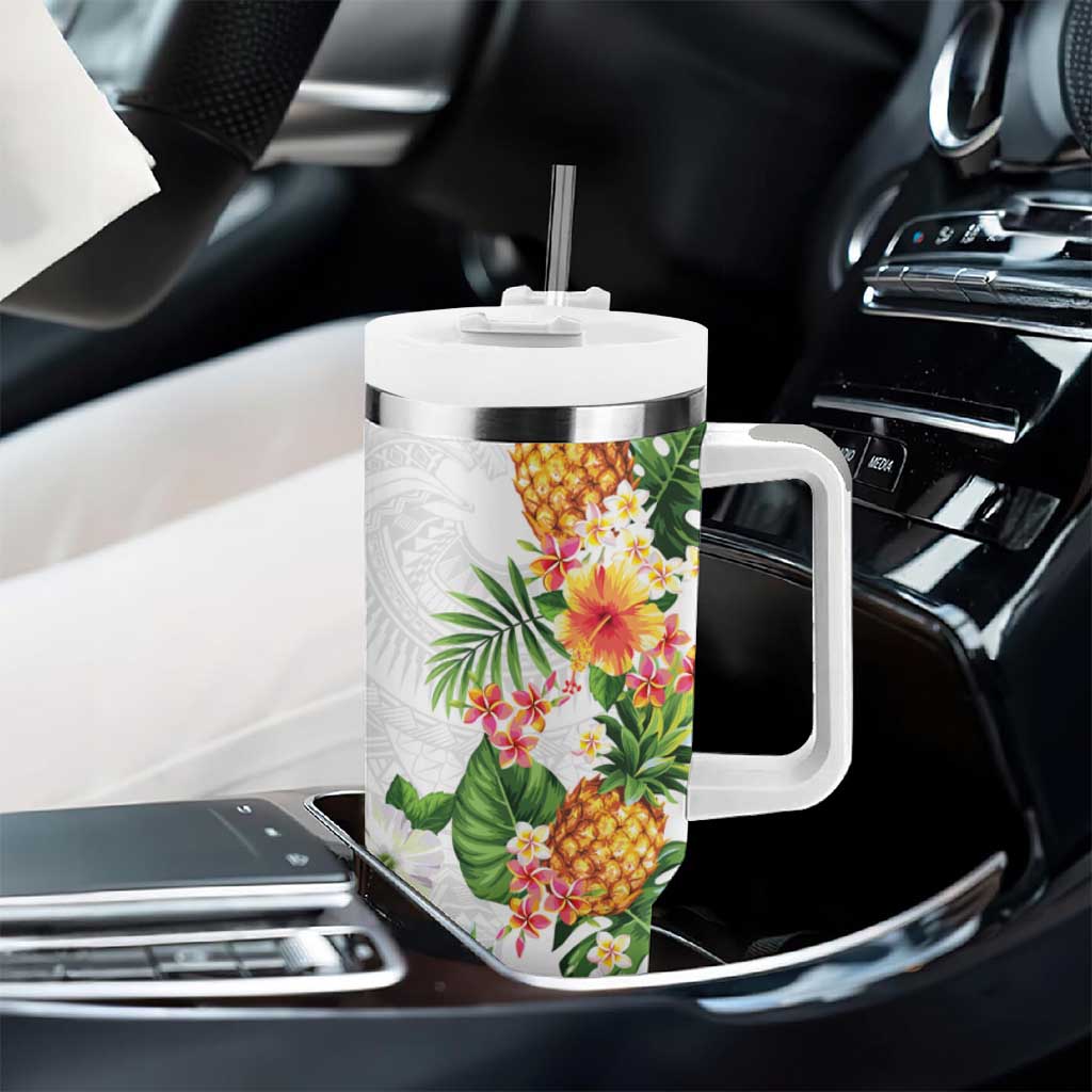 Hawaii Pineapple Tropical Tumbler With Handle Luminous Hibiscus Plumeria