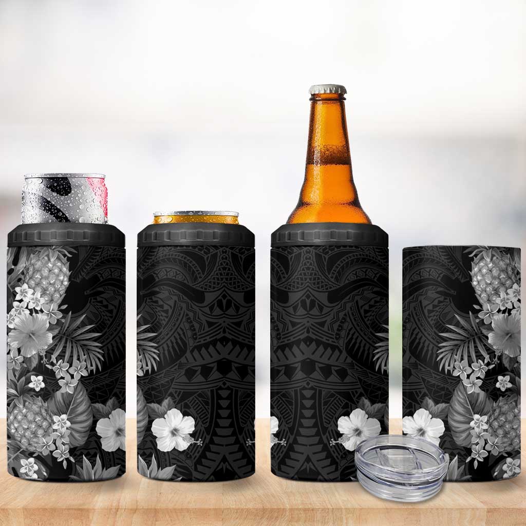 Hawaii Pineapple Tropical 4 in 1 Can Cooler Tumbler Neutral Hibiscus Plumeria