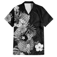 Hawaii Pineapple Tropical Family Matching Off The Shoulder Long Sleeve Dress and Hawaiian Shirt Neutral Hibiscus Plumeria