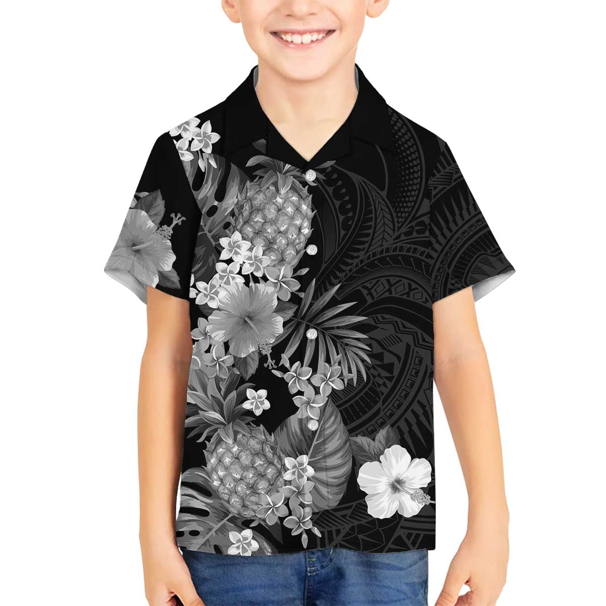 Hawaii Pineapple Tropical Family Matching Off The Shoulder Long Sleeve Dress and Hawaiian Shirt Neutral Hibiscus Plumeria