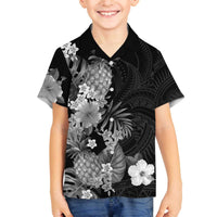 Hawaii Pineapple Tropical Family Matching Off The Shoulder Long Sleeve Dress and Hawaiian Shirt Neutral Hibiscus Plumeria
