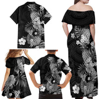 Hawaii Pineapple Tropical Family Matching Off Shoulder Maxi Dress and Hawaiian Shirt Neutral Hibiscus Plumeria
