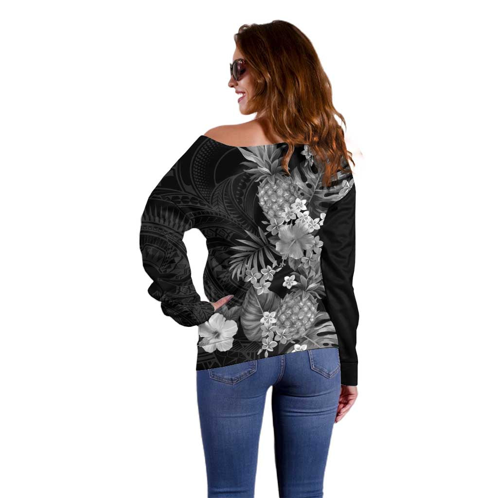 Hawaii Pineapple Tropical Off Shoulder Sweater Neutral Hibiscus Plumeria