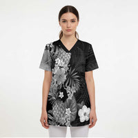Hawaii Pineapple Tropical Scrub Top Neutral Hibiscus Plumeria - Polynesian Pride