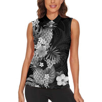Hawaii Pineapple Tropical Women Sleeveless Polo Shirt Neutral Hibiscus Plumeria LT01 - Polynesian Pride