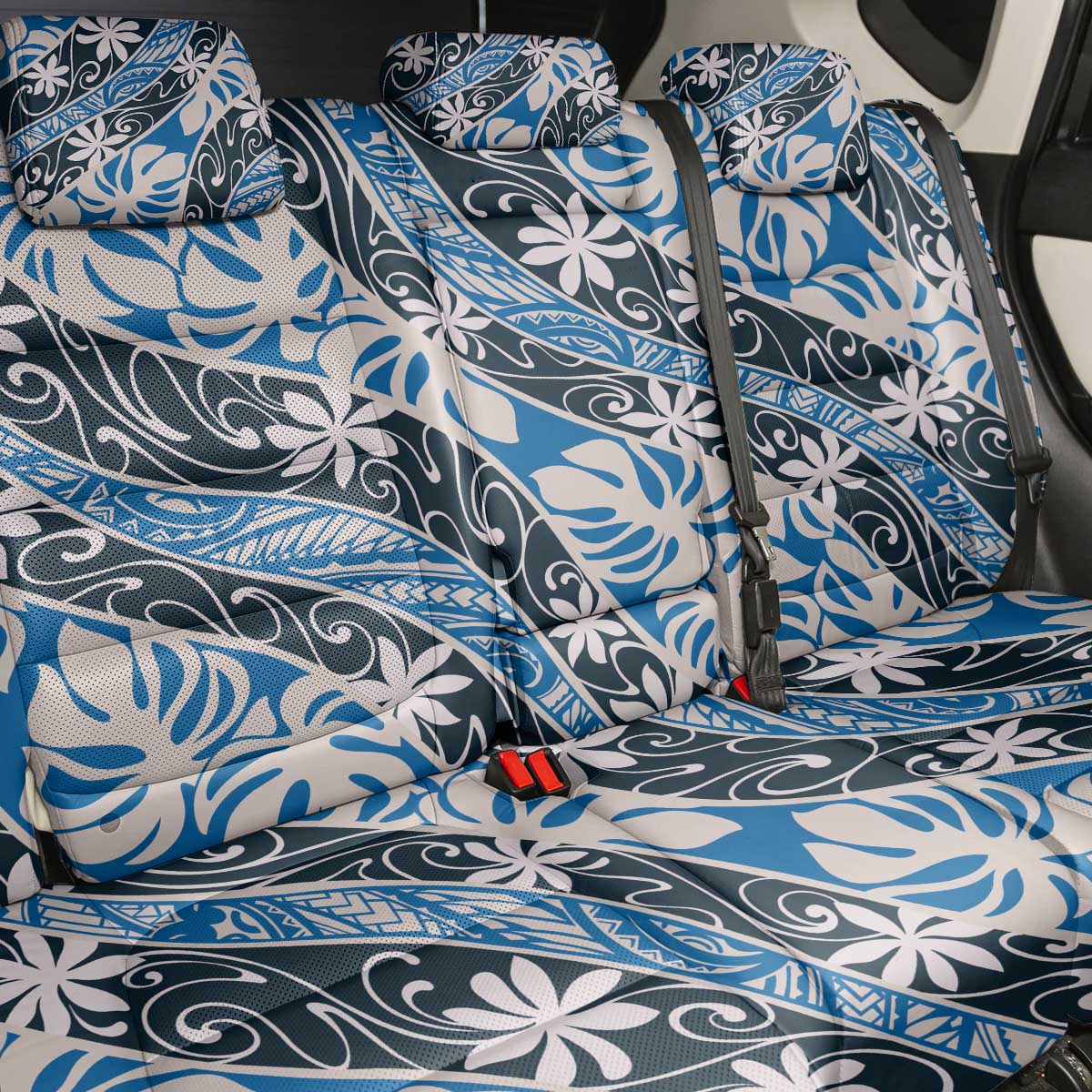 Ninamu Tahiti Tiare Monstera Back Car Seat Cover Polynesian Pattern Curve Style - Polynesian Pride