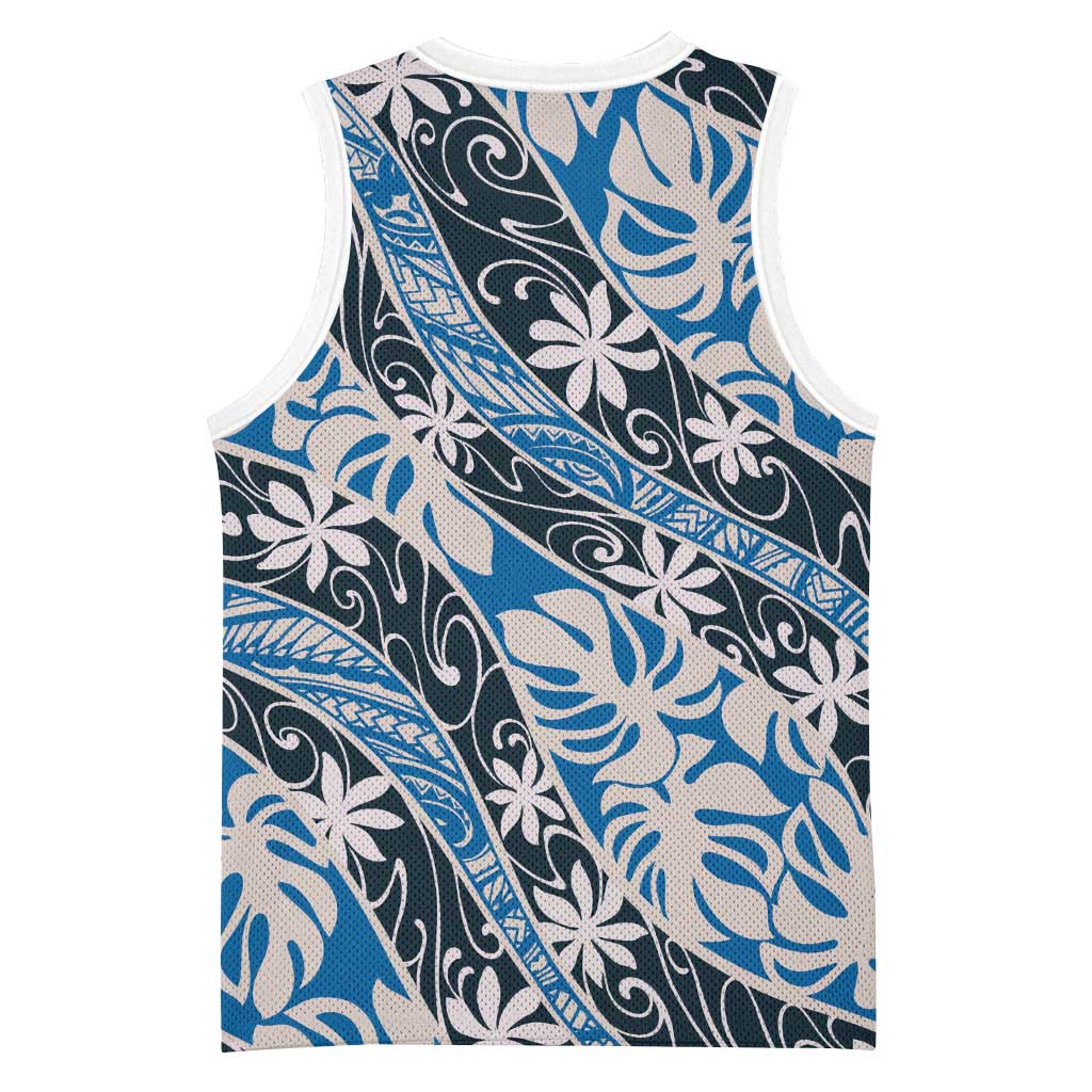 Ninamu Tahiti Tiare Monstera Basketball Jersey Polynesian Pattern Curve Style - Polynesian Pride
