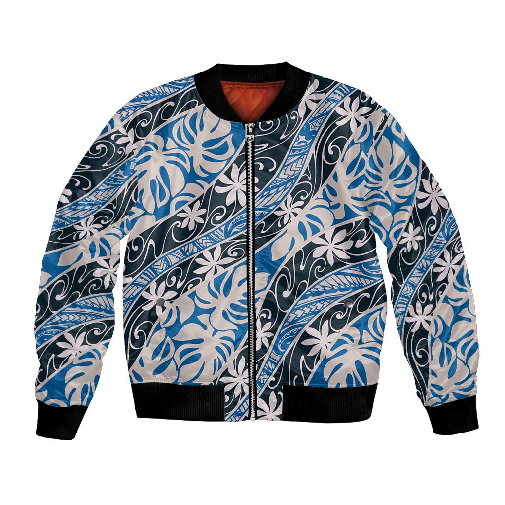 Ninamu Tahiti Tiare Monstera Bomber Jacket Polynesian Pattern Curve Style - Polynesian Pride