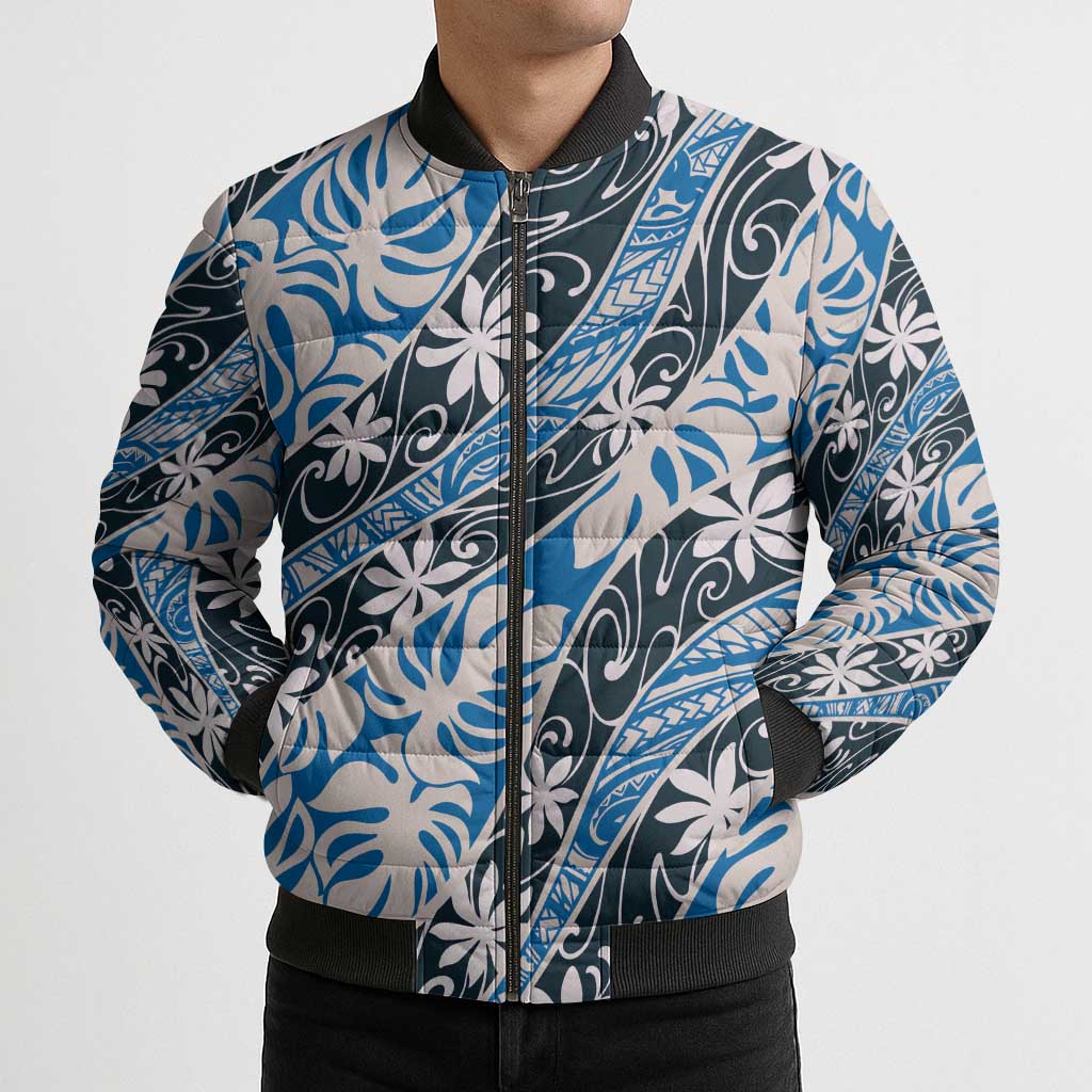 Ninamu Tahiti Tiare Monstera Bomber Puffer Jacket Polynesian Pattern Curve Style - Polynesian Pride