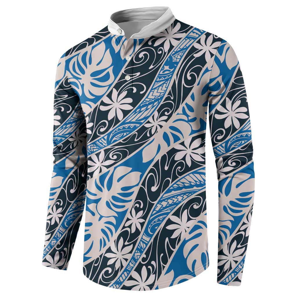 Ninamu Tahiti Tiare Monstera Button Sweatshirt Polynesian Pattern Curve Style - Polynesian Pride