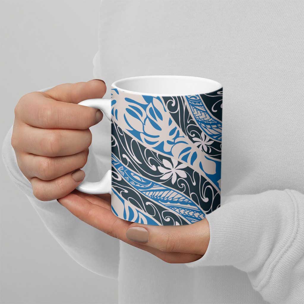 Ninamu Tahiti Tiare Monstera Ceramic Mug Polynesian Pattern Curve Style - Polynesian Pride