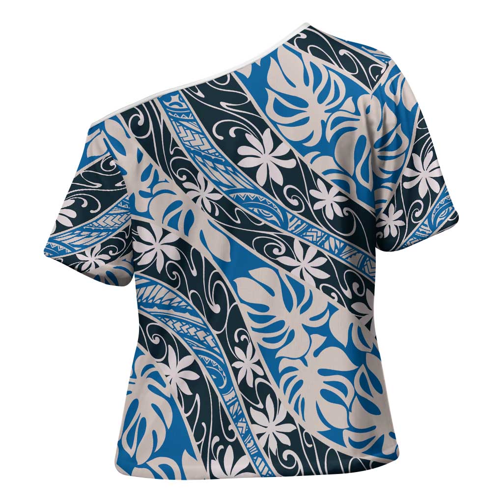 Ninamu Tahiti Tiare Monstera Cross Shoulder Shirt Polynesian Pattern Curve Style - Polynesian Pride