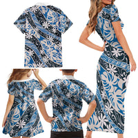 Ninamu Tahiti Tiare Monstera Family Matching Short Sleeve Bodycon Dress and Hawaiian Shirt Polynesian Pattern Curve Style - Polynesian Pride