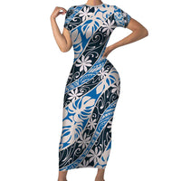 Ninamu Tahiti Tiare Monstera Family Matching Short Sleeve Bodycon Dress and Hawaiian Shirt Polynesian Pattern Curve Style - Polynesian Pride