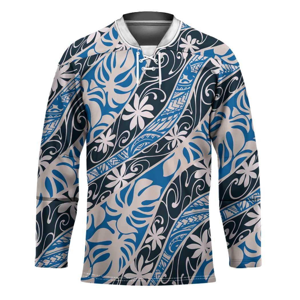 Ninamu Tahiti Tiare Monstera Hockey Jersey Polynesian Pattern Curve Style - Polynesian Pride