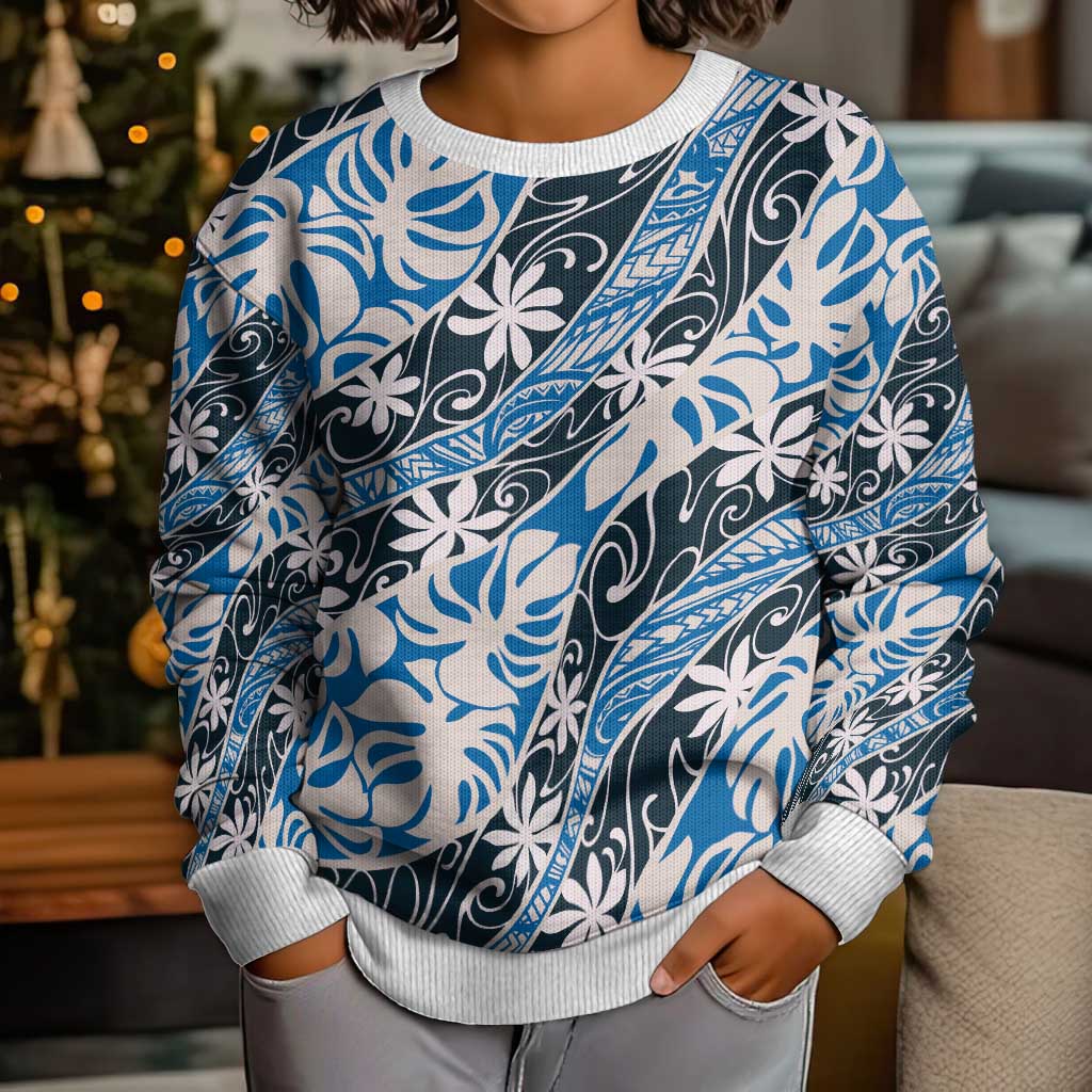 Ninamu Tahiti Tiare Monstera Kid Ugly Christmas Sweater Polynesian Pattern Curve Style - Polynesian Pride