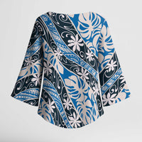 Ninamu Tahiti Tiare Monstera Kimono Sleeve Blouse Polynesian Pattern Curve Style - Polynesian Pride