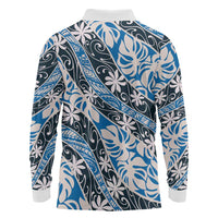 Ninamu Tahiti Tiare Monstera Long Sleeve Polo Shirt Polynesian Pattern Curve Style - Polynesian Pride