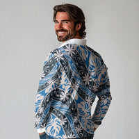 Ninamu Tahiti Tiare Monstera Long Sleeve Polo Shirt Polynesian Pattern Curve Style - Polynesian Pride