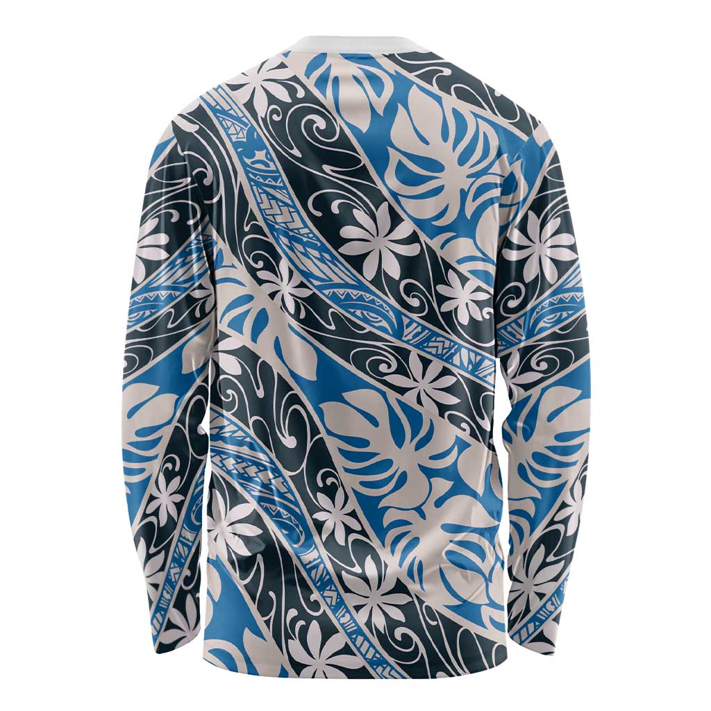 Ninamu Tahiti Tiare Monstera Long Sleeve Shirt Polynesian Pattern Curve Style - Polynesian Pride