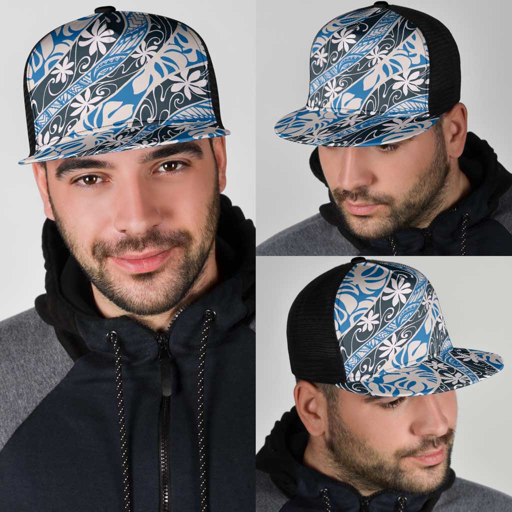 Ninamu Tahiti Tiare Monstera Mesh Trucker Cap Polynesian Pattern Curve Style - Polynesian Pride