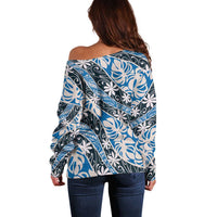 Ninamu Tahiti Tiare Monstera Off Shoulder Sweater Polynesian Pattern Curve Style - Polynesian Pride