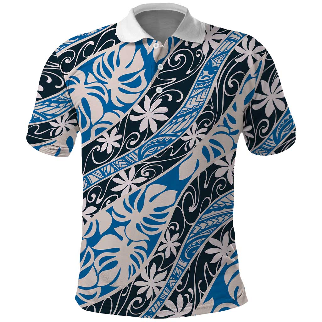Ninamu Tahiti Tiare Monstera Polo Shirt Polynesian Pattern Curve Style - Polynesian Pride