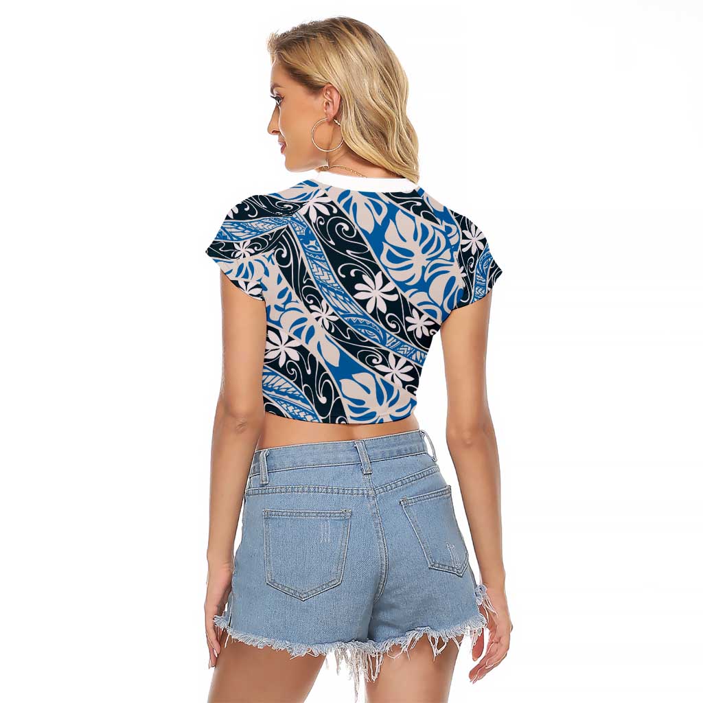 Ninamu Tahiti Tiare Monstera Raglan Cropped T Shirt Polynesian Pattern Curve Style - Polynesian Pride