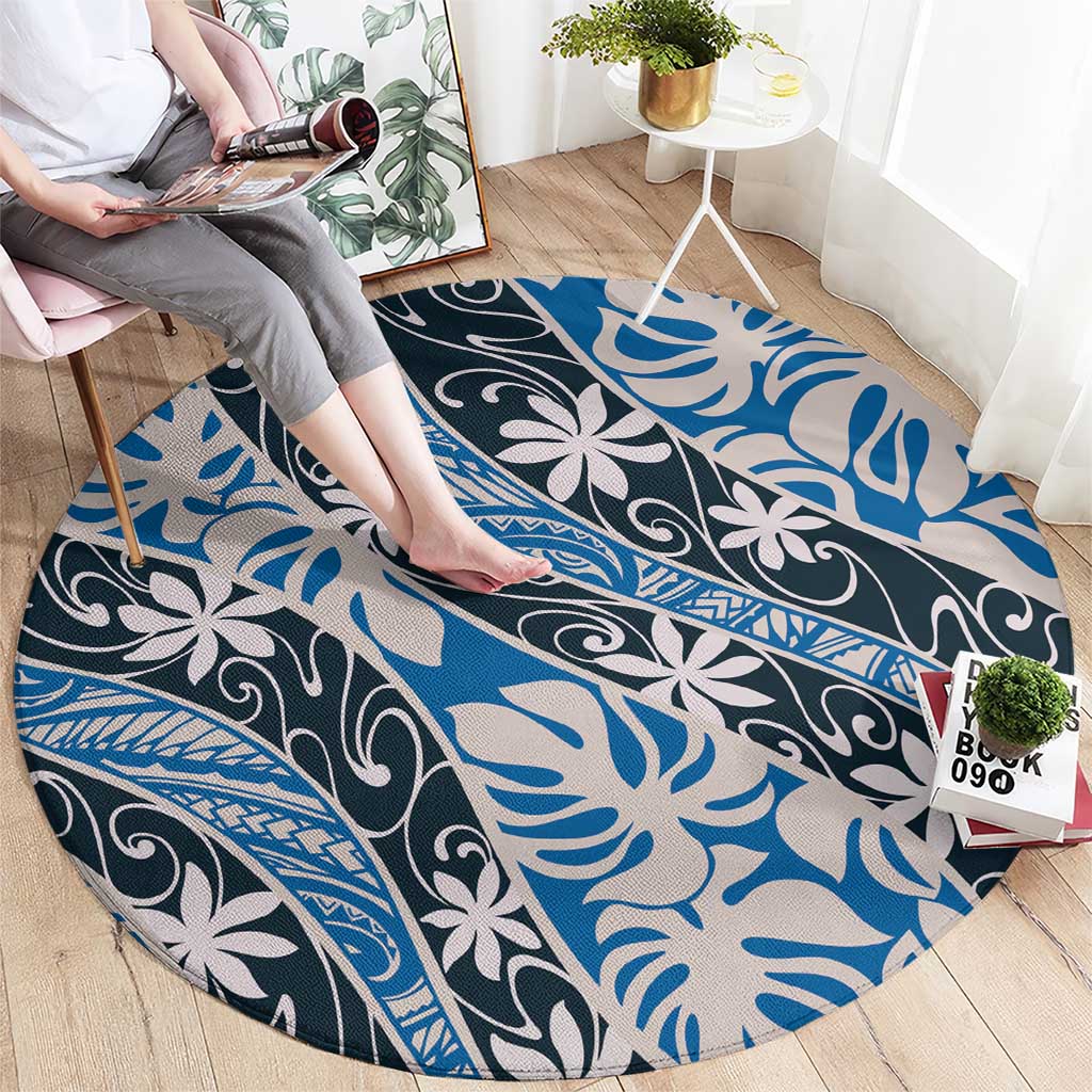 Ninamu Tahiti Tiare Monstera Round Carpet Polynesian Pattern Curve Style - Polynesian Pride