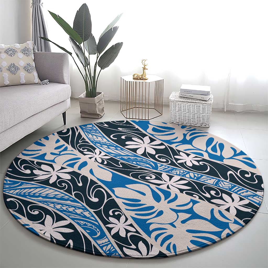 Ninamu Tahiti Tiare Monstera Round Carpet Polynesian Pattern Curve Style - Polynesian Pride