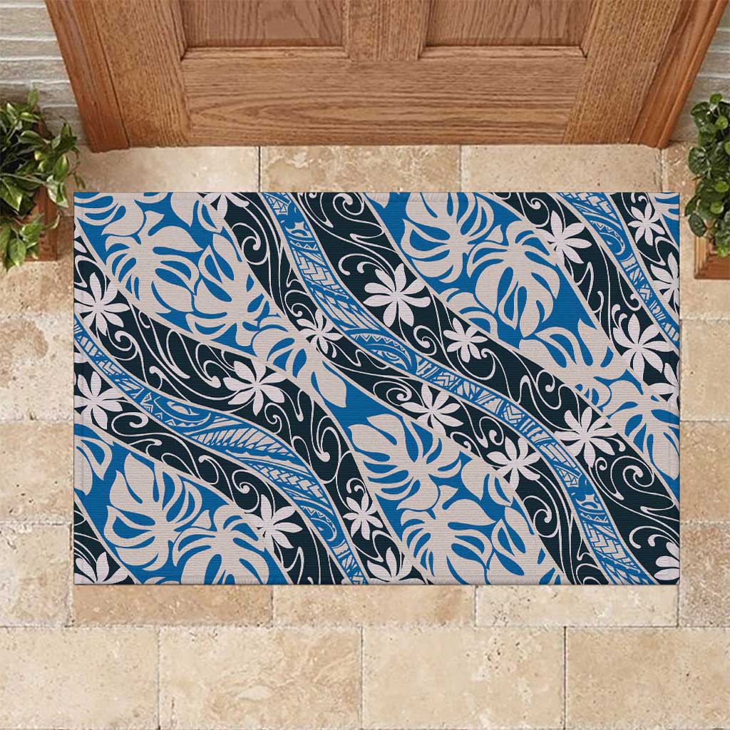 Ninamu Tahiti Tiare Monstera Rubber Doormat Polynesian Pattern Curve Style - Polynesian Pride