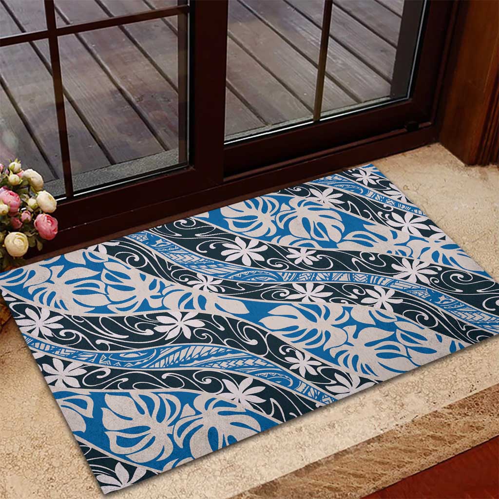 Ninamu Tahiti Tiare Monstera Rubber Doormat Polynesian Pattern Curve Style - Polynesian Pride