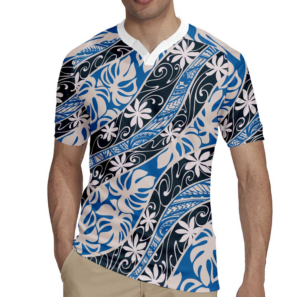 Ninamu Tahiti Tiare Monstera Rugby Jersey Polynesian Pattern Curve Style - Polynesian Pride