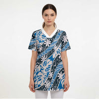 Ninamu Tahiti Tiare Monstera Scrub Top Polynesian Pattern Curve Style - Polynesian Pride
