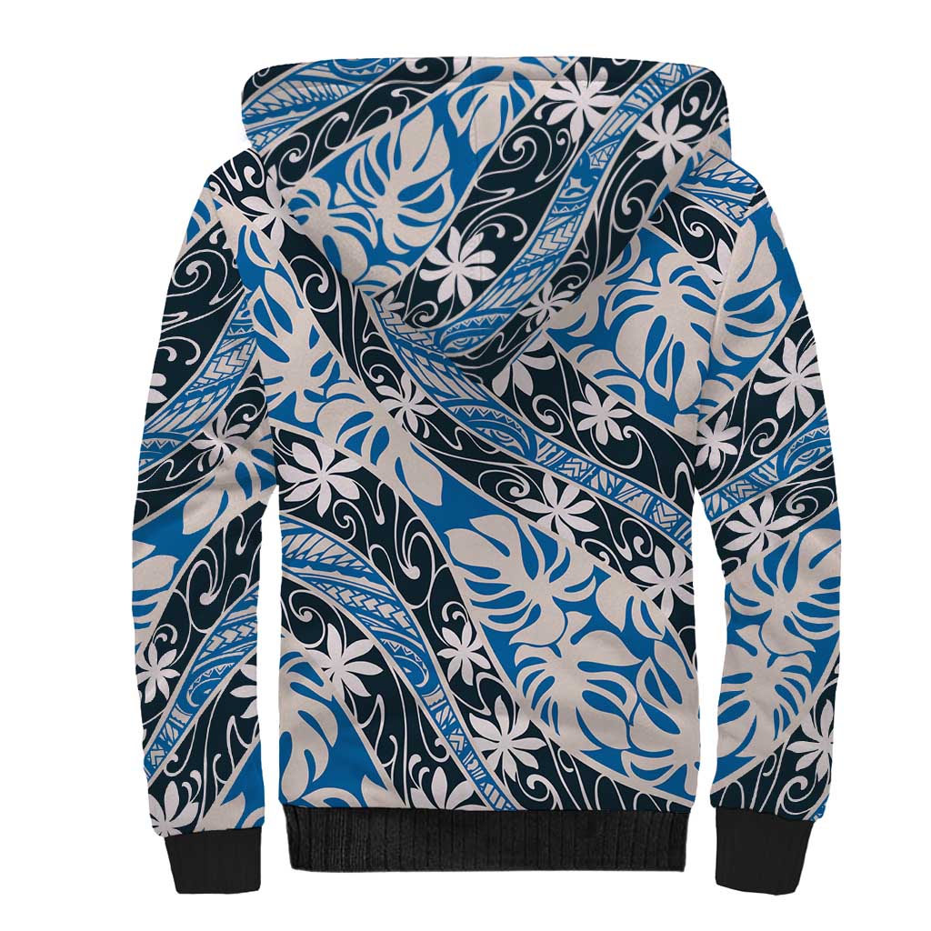 Ninamu Tahiti Tiare Monstera Sherpa Hoodie Polynesian Pattern Curve Style - Polynesian Pride