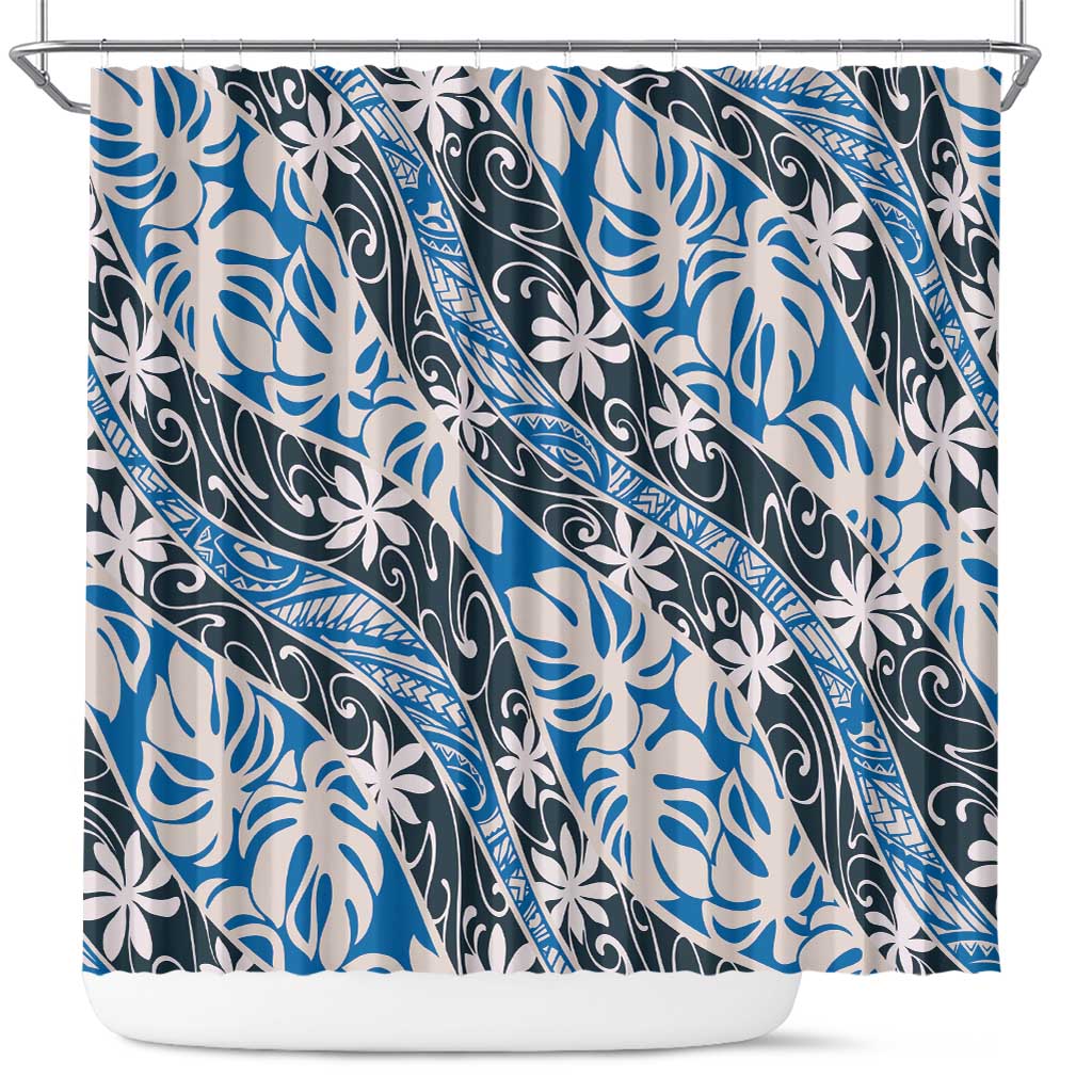 Ninamu Tahiti Tiare Monstera Shower Curtain Polynesian Pattern Curve Style - Polynesian Pride