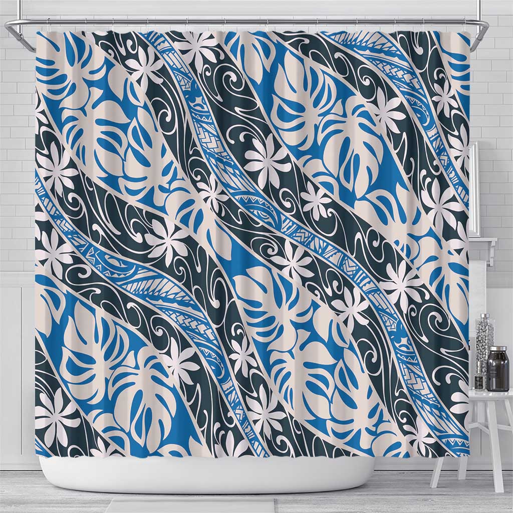 Ninamu Tahiti Tiare Monstera Shower Curtain Polynesian Pattern Curve Style - Polynesian Pride