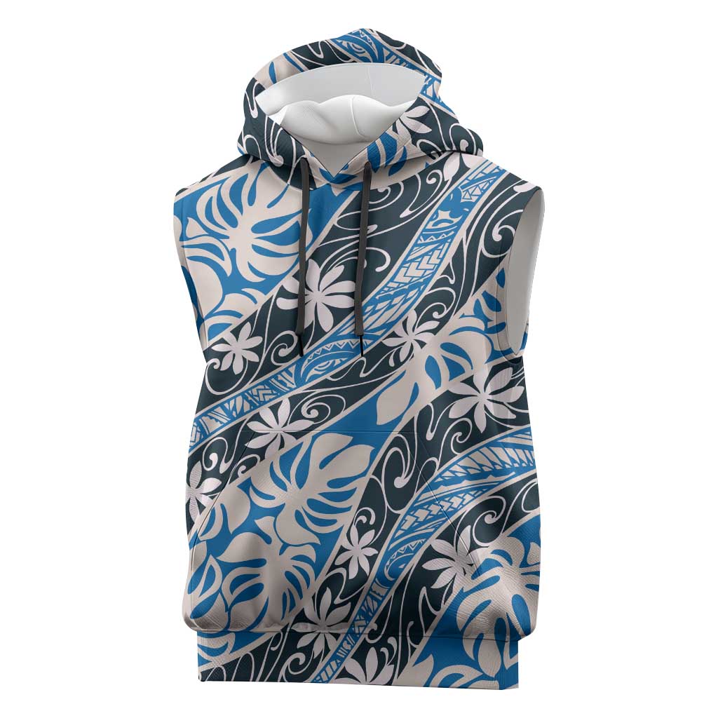 Ninamu Tahiti Tiare Monstera Sleeveless Hoodie Polynesian Pattern Curve Style - Polynesian Pride