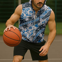 Ninamu Tahiti Tiare Monstera Sleeveless Zip Hoodie Polynesian Pattern Curve Style - Polynesian Pride