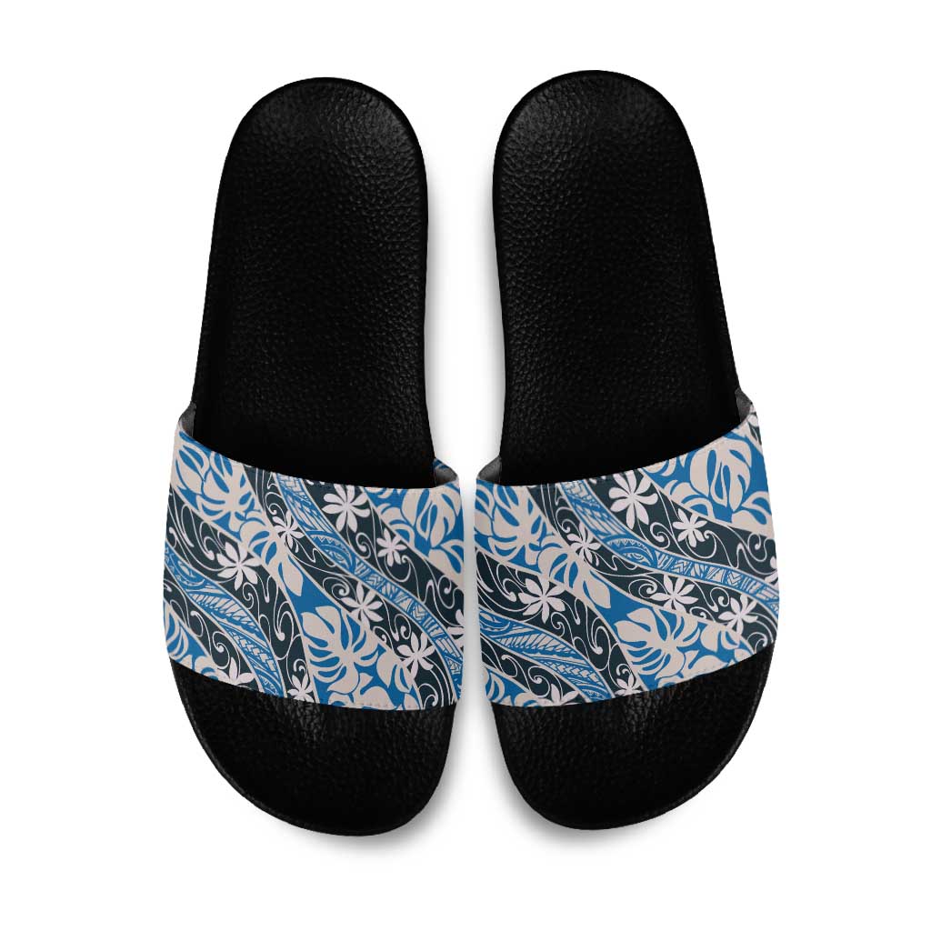 Ninamu Tahiti Tiare Monstera Slide Sandals Polynesian Pattern Curve Style - Polynesian Pride